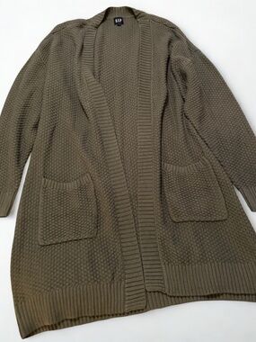 GAP Women’s L Olive Green Chunky Knit Long Cardigan Pockets